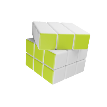 White Rubik's cube with green divisions 3d render. png