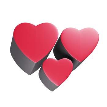 Three red hearts valentines day 3d render. png