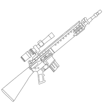 Long-barreled gun line art vector