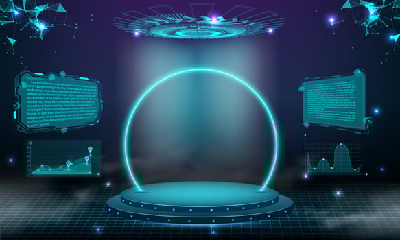 Abstract blue light effect background. Circle abstract digital technology UI futuristic HUD Virtual Interface. Stage futuristic podium in fog. Blank podium for show your product. vector