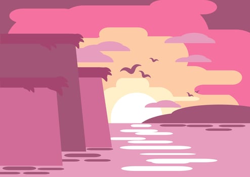 Sea sunset vaporwave retro vector