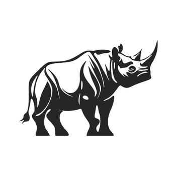Minimalistic black and white vector logo depicting a rhinoceros.