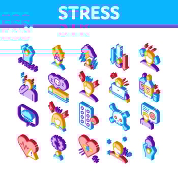 Stress And Depression Isometric Icons Set Vector