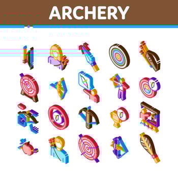 Archery Activity Sport Isometric Icons Set Vector