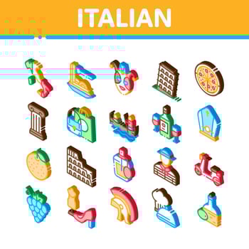 Italian Traditional Isometric Icons Set Vector