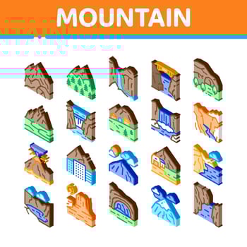 Mountain Landscape Isometric Icons Set Vector