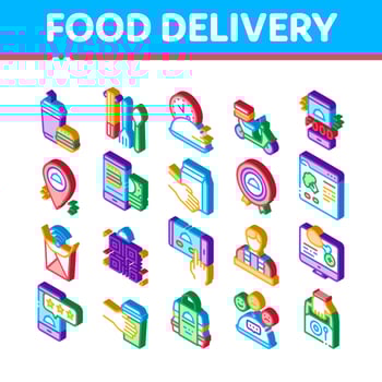 Food Delivery Service Isometric Icons Set Vector