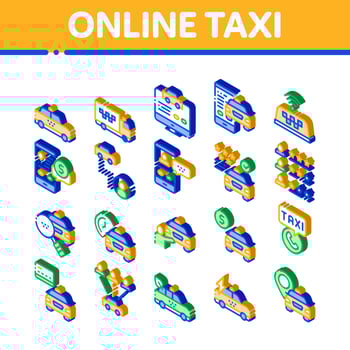 OnTaxi Isometric Elements Icons Set Vector