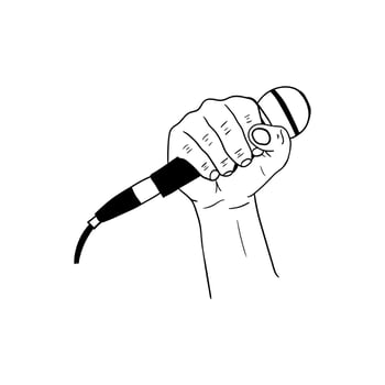 illustration of a hand holding a microphone,hand drawn icon of a hand holding a microphone vector