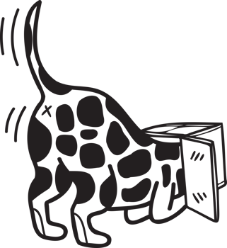 Hand Drawn Dalmatian Dog playing with box illustration in doodle style png