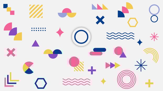 Geometric shapes wallpaper. Retro element for web, Memphis design, advertising, vintage, banner, billboard, flyer and sale on white background. Vector illustration. EPS 10.