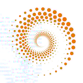 Orange dotted spiral vortex logo vector template. Swirling dots pattern isolated on a white background.