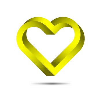 3d yellow gradient stylish impossible heart logo vector. Outlined hearts love icon for valentine's card. vector