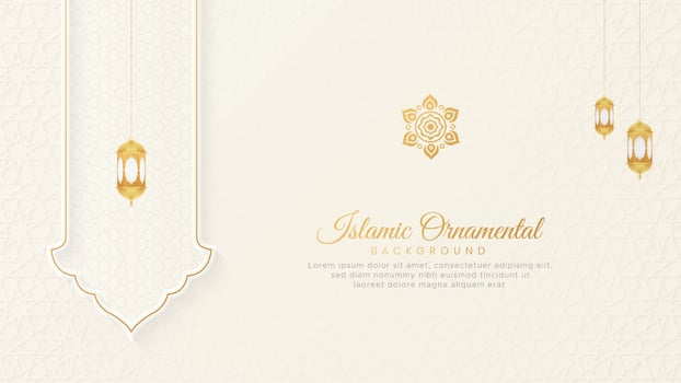Islamic Arabic White Luxury Background with Geometric pattern and Beautiful Ornament with Lanterns vector