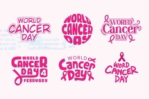 World Cancer Day Lettering and Typography Vector Illustration Set with Pink Color Ribbon. Cancer Awareness Poster Banner Template Background Design