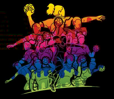 Group of Handball Sport Female Players Mix Action Cartoon Graphic Vector