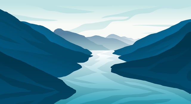 Natural landscape of mountains and big river vector