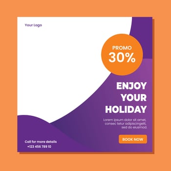 Holiday travel, traveling or summer beach travelling social media post or web banner template design. Tourism business marketing flyer or poster with abstract digital background, logo and icon. vector