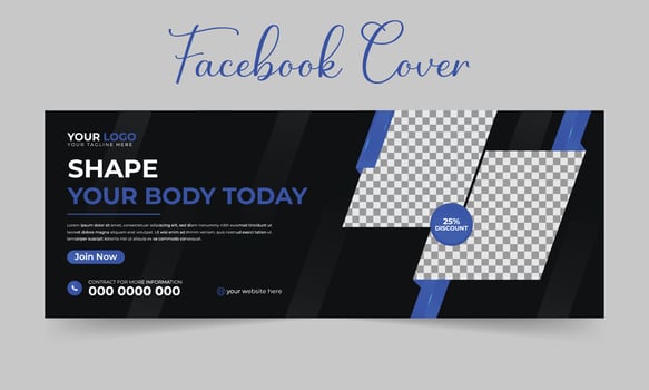 Fitness gym workout sports yoga facebook cover post and web banner design for digital marketing company. vector