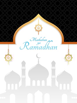 Vector illustration of marhaban ya ramadhan, suitable for greeting cards, backgrounds and more.