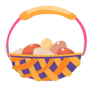 Woven basket with eggs, farming and agriculture vector