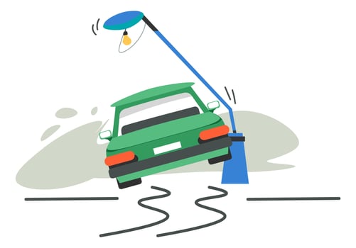 Car crash, hitting pole or lantern on street road vector