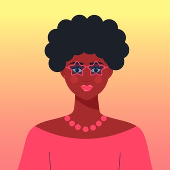 Portrait of a young beautiful african woman. Avatar of black girl in star glasses. vector