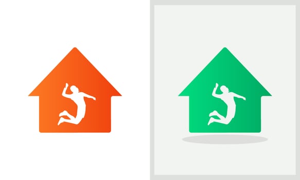 Volleyball Player House logo design. Home logo with Volleyball Player concept vector. Volleyball Player and Home logo design vector