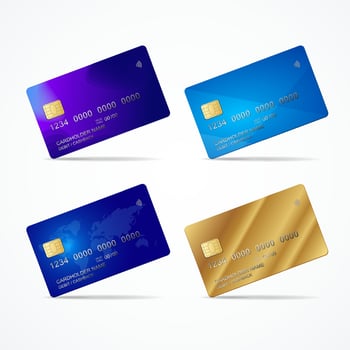 Realistic Detailed 3d Plastic Credit Card Template Set. Vector