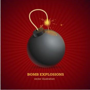 Realistic Detailed 3d Bomb Explosion Concept Ad Poster Card. Vector