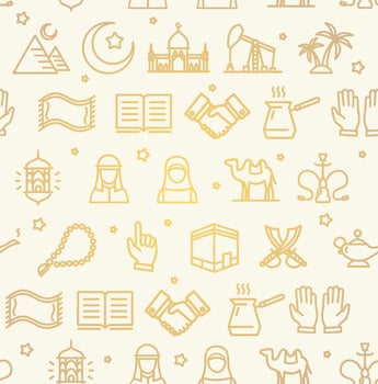 Arab Islamic Signs Seamless Pattern Background on a White. Vector