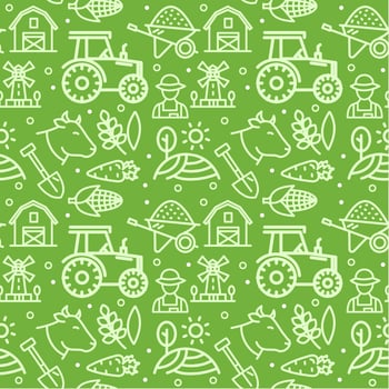 Farm Signs Seamless Pattern Background on a Green. Vector