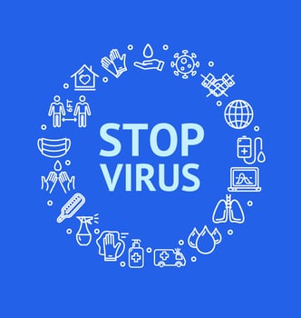 Viruse Stop Signs Round Design Template Thin Line Icon Concept. Vector