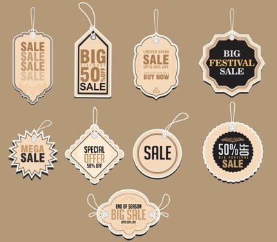 Set of labels and tag for sale, product promotion, special offers, shopping, and e-commerce. Isolated vector illustrations for web design and marketing material.
