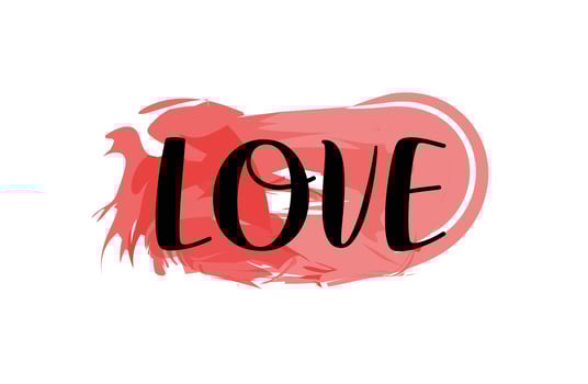 Love word on watercolor brush background. Valentines day 14 february and wedding element. vector