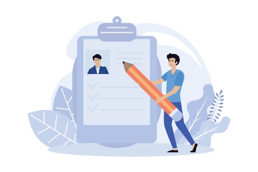 Hiring illustration. Hr manager searching potential job candidates. Characters writing CV and applying for work position. Job recruitment process concept. flat vector modern illustration