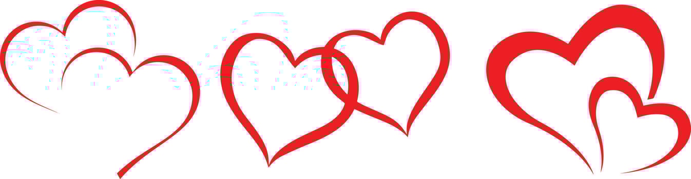 Horizontal set for Ink Brush hearts. Heart Symbol. heart icon. shaped logo.  lovers, romance, valentines, valentine, romantic, concept, card, marriage, two, day, variety, affection, happiness vector