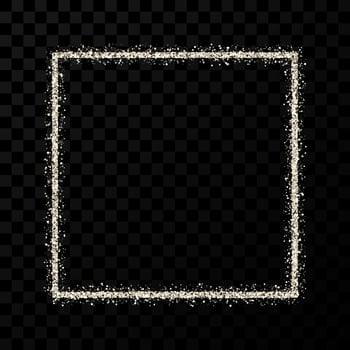 Silver glitter frame. Square frame with shiny sparkles on dark transparent background. Vector illustration
