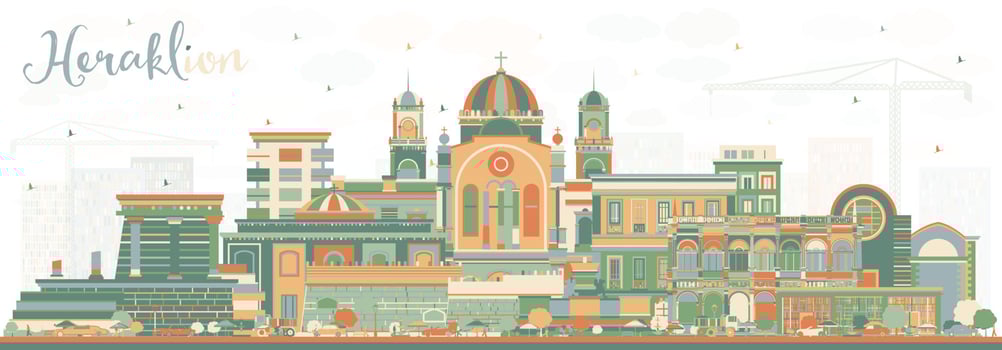 Heraklion Greece Crete City Skyline with Color Buildings. vector