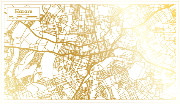 Harare Zimbabwe City Map in Retro Style in Golden Color. Outline Map. vector