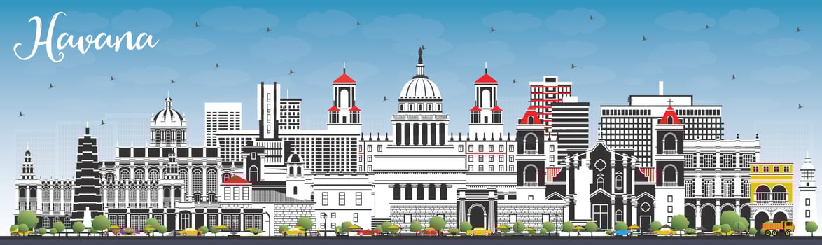 Havana Cuba City Skyline with Color Buildings and Blue Sky. vector