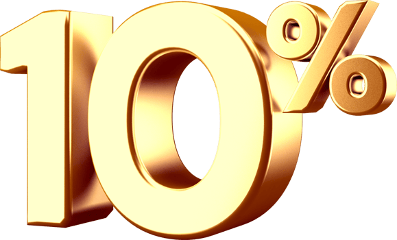 3D Golden Ten Percent Number png