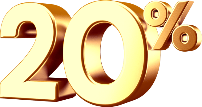 3D Golden Twenty Percent Number png