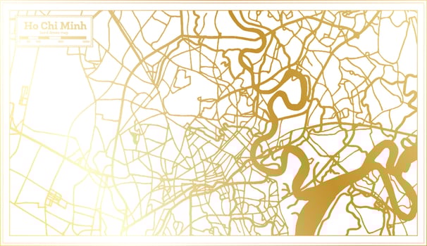 Ho Chi Minh Vietnam City Map in Retro Style in Golden Color. Outline Map. vector