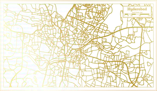 Hyderabad India City Map in Retro Style in Golden Color. Outline Map. vector