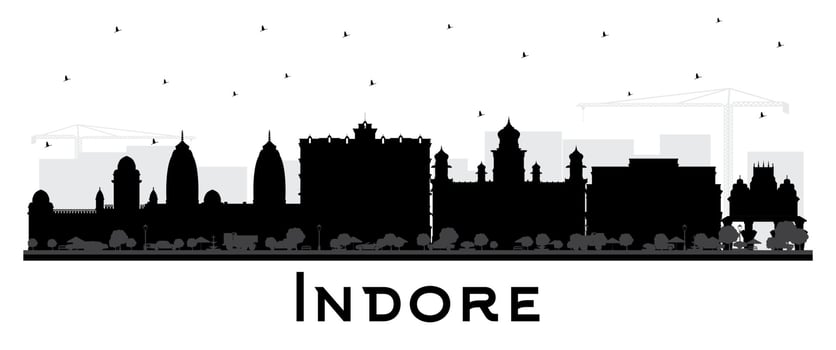 Indore India City Skyline Silhouette with Black Buildings Isolated on White. vector
