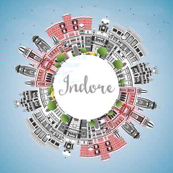 Indore India City Skyline with Gray Buildings, Blue Sky and Copy Space. vector