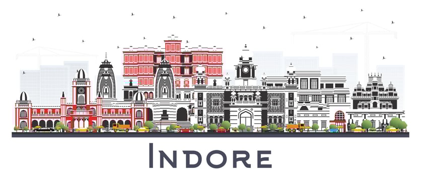 Indore India City Skyline with Gray Buildings Isolated on White. vector