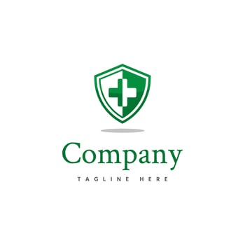 green cross shield logo medical vector