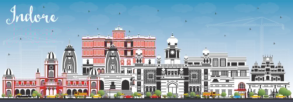 Indore India City Skyline with Gray Buildings and Blue Sky. vector
